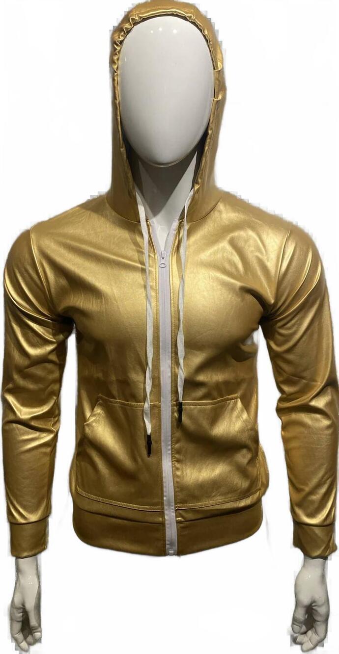 NEW KNOBS men's faux leather hoodie in metallic gold